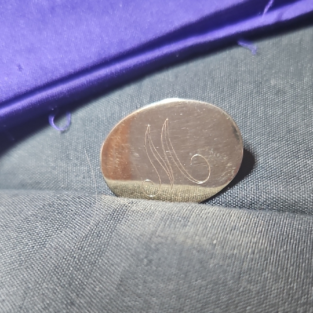 Engraved Oval Silver Tone Ring - Swirl Motif